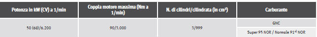 Motore a benzina/GNC 1.0 50 kW (68 CV)