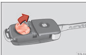 Fig. 100 Chiave del veicolo: togliere la batteria