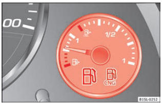  Nel quadro strumenti: indicatore del livello del carburante per benzina e gas naturale