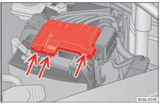 Nel vano motore: rimuovere la copertura della batteria del veicolo